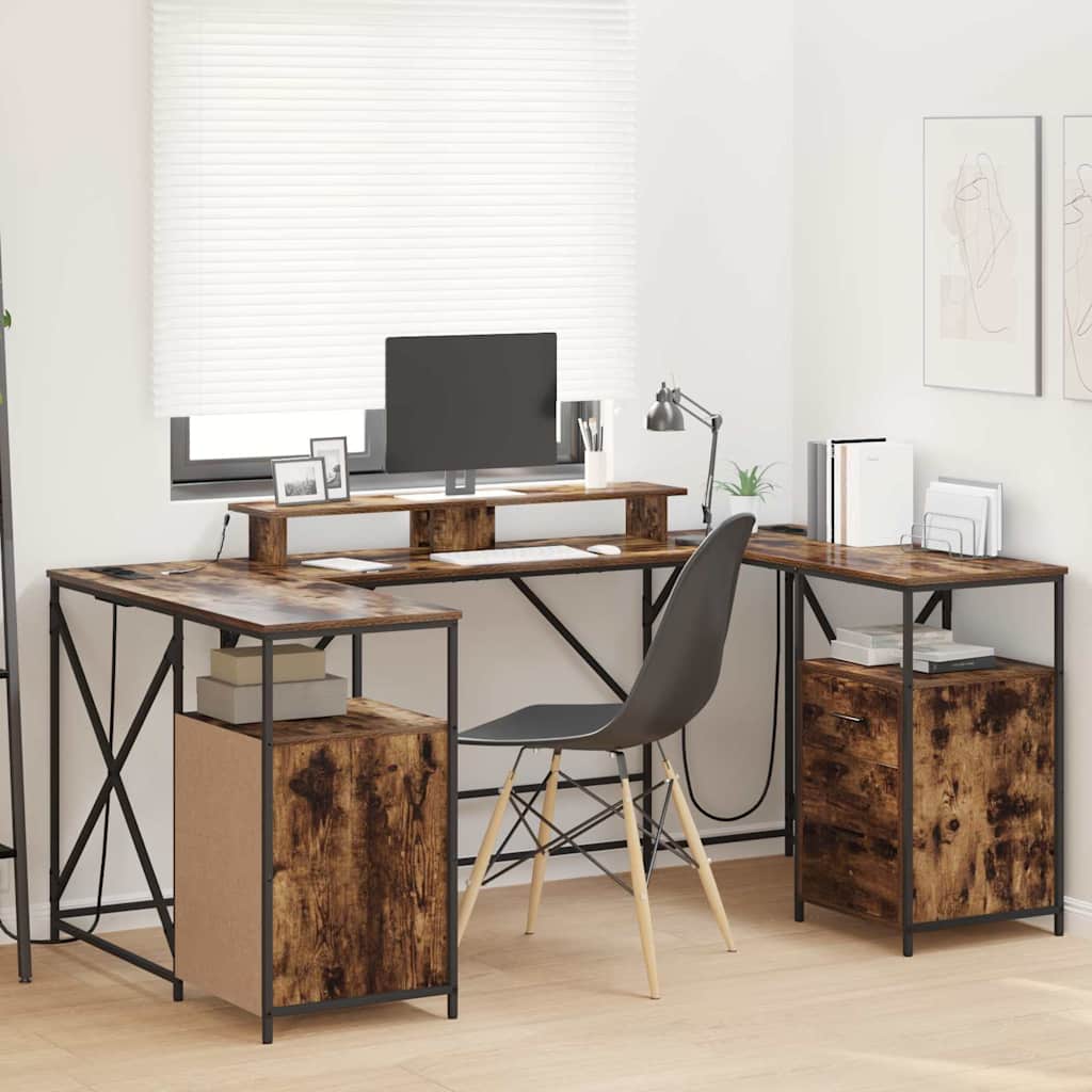 Bureau met lade Gerookt eiken 182 x 101 x 87,5 cm Bewerkt hout is nu te koop bij PeponiXL, paradijselijk wonen!