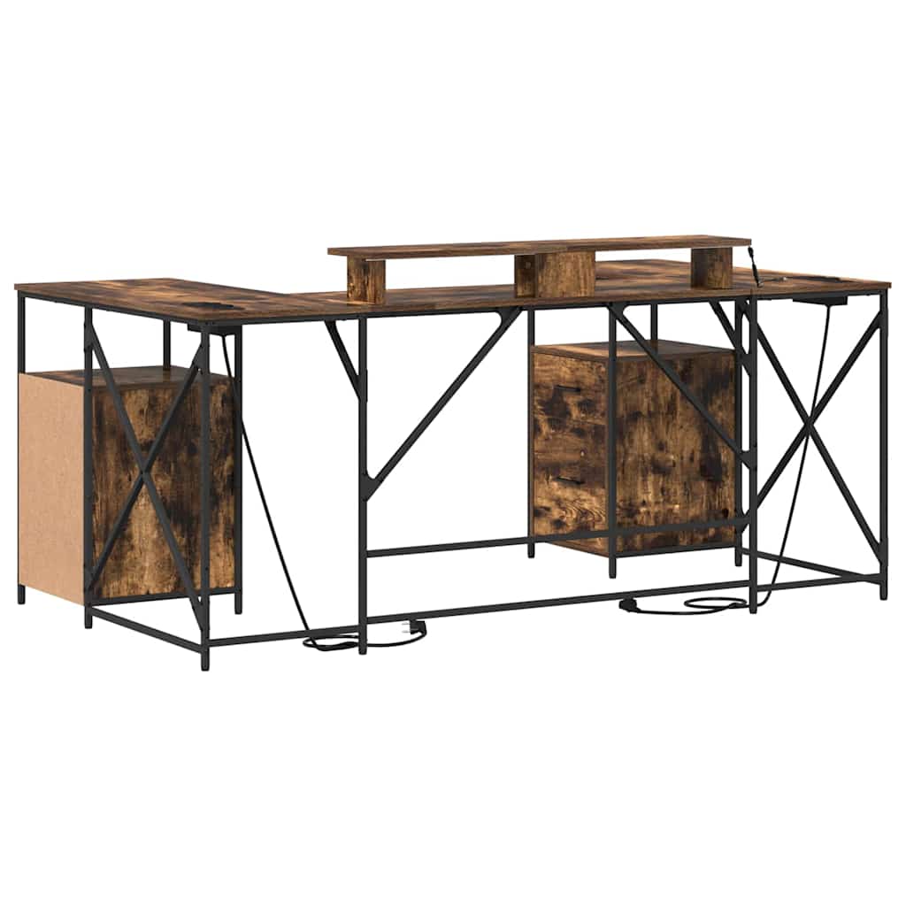 Bureau met lade Gerookt eiken 182 x 101 x 87,5 cm Bewerkt hout is nu te koop bij PeponiXL, paradijselijk wonen!
