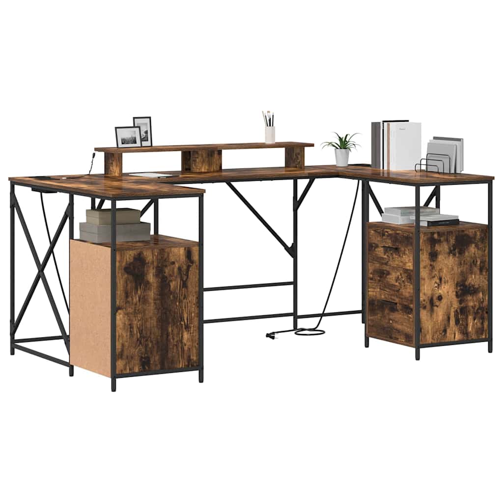 Bureau met lade Gerookt eiken 182 x 101 x 87,5 cm Bewerkt hout is nu te koop bij PeponiXL, paradijselijk wonen!