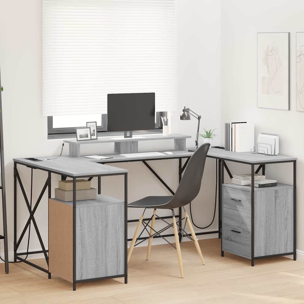Bureau met lade Grijs Sonoma 182 x 101 x 87,5 cm Bewerkt hout is nu te koop bij PeponiXL, paradijselijk wonen!