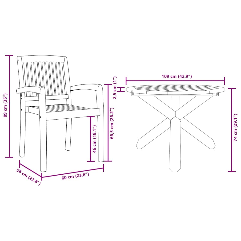 Tuin eettafelset 5 pcs Naturel Massief Acaciahout is nu te koop bij PeponiXL, paradijselijk wonen!