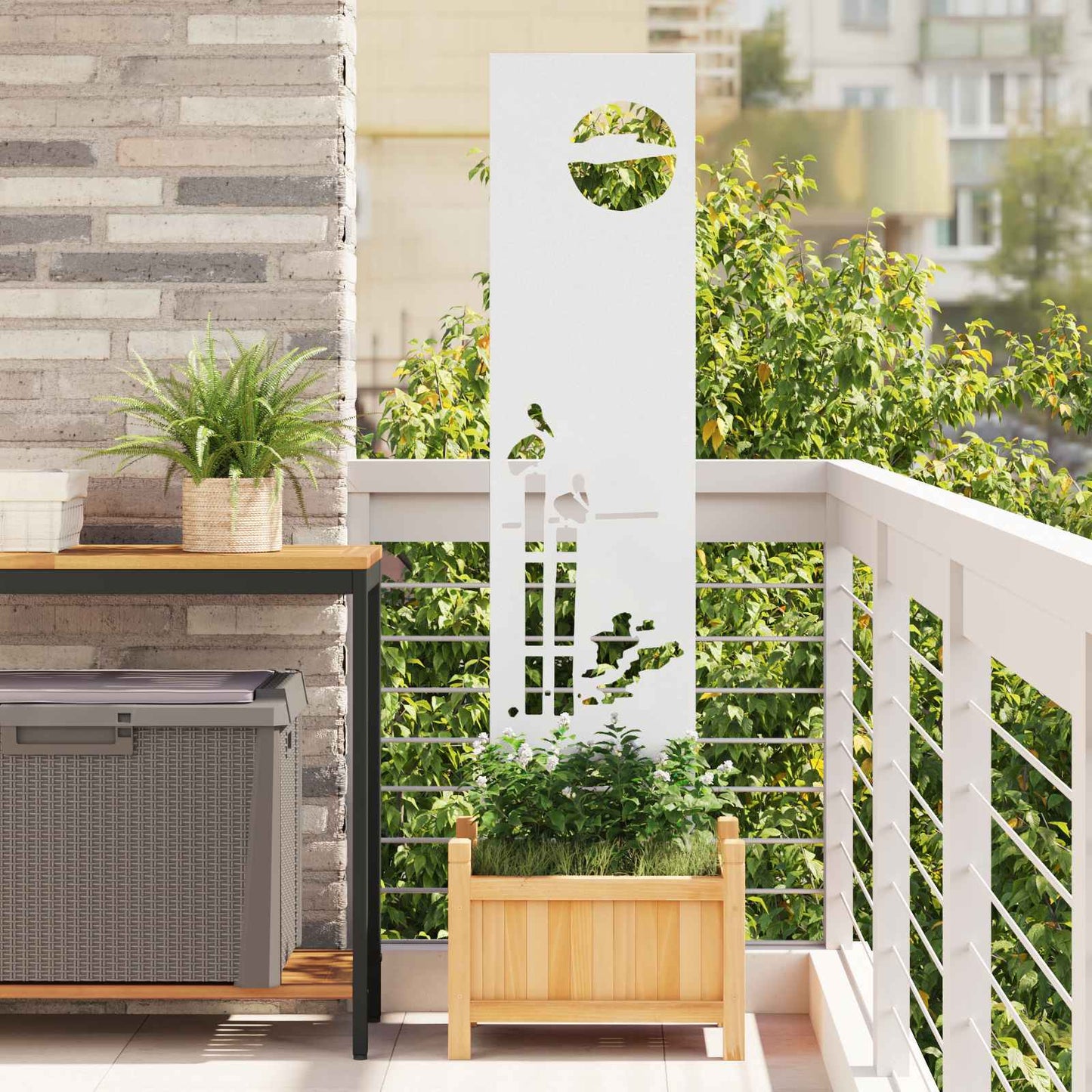 Tuin Privacy Screen Fretwerk Wit 32 x 140 cm Koudgewalst staal is nu te koop bij PeponiXL, paradijselijk wonen!