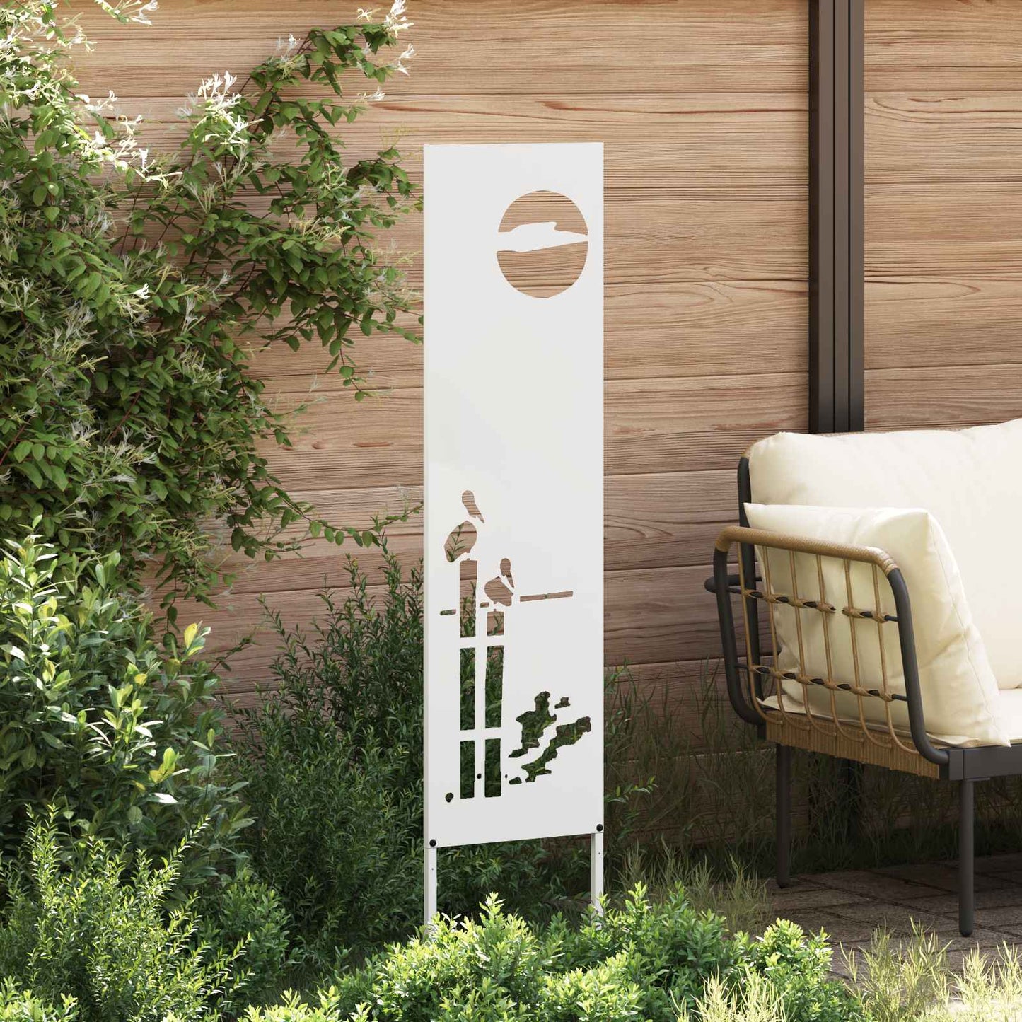 Tuin Privacy Screen Fretwerk Wit 32 x 140 cm Koudgewalst staal is nu te koop bij PeponiXL, paradijselijk wonen!