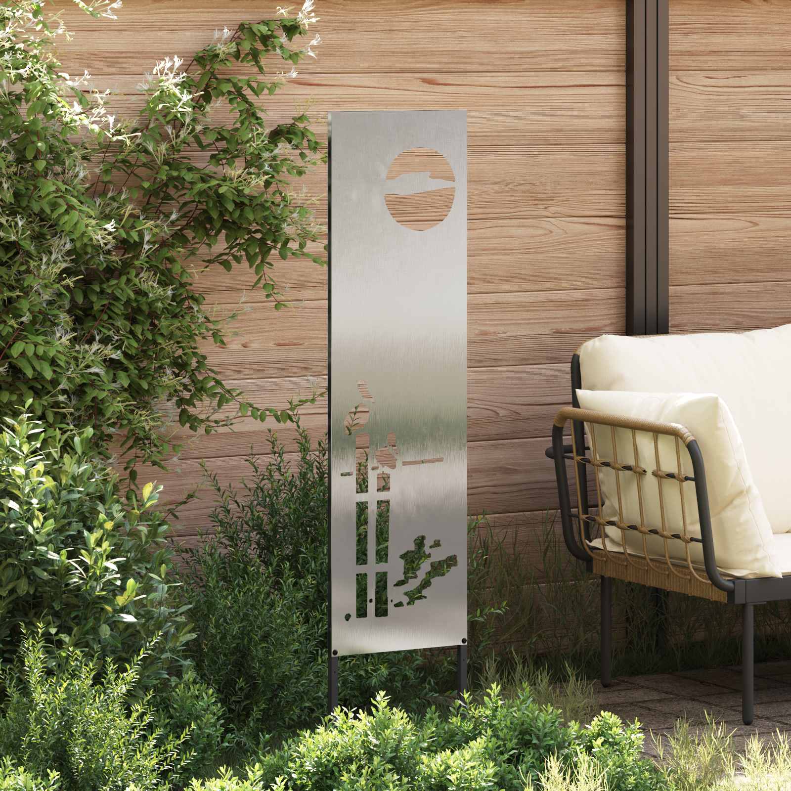 Tuin Privacy Screen Fretwerk Zilver 32 x 140 cm Roestvrij staal is nu te koop bij PeponiXL, paradijselijk wonen!