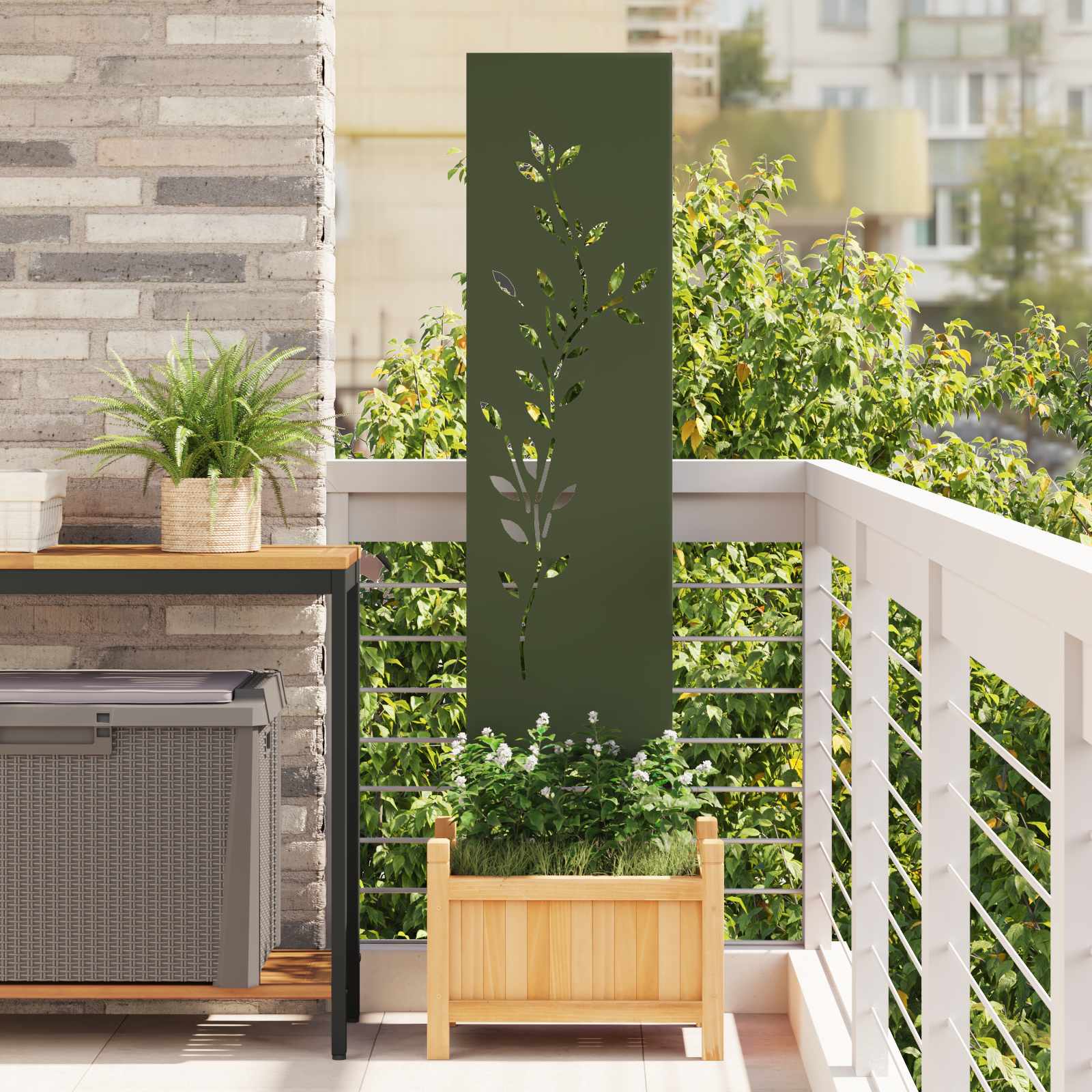Tuin Privacy Screen Olijfgroen 32 x 140 cm Koudgewalst staal is nu te koop bij PeponiXL, paradijselijk wonen!