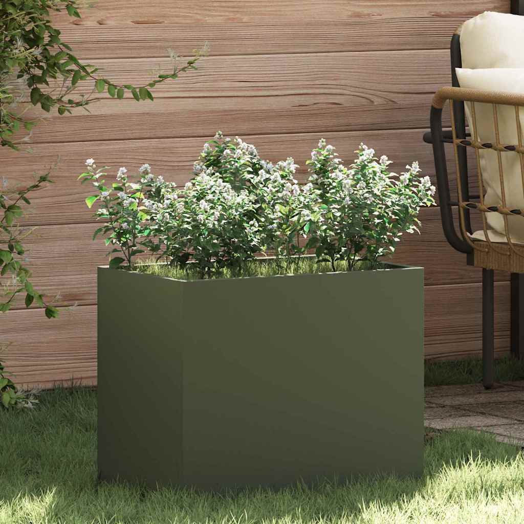 Tuin Bloempot Olijfgroen 50 x 32 x 40 cm Koudgewalst staal is nu te koop bij PeponiXL, paradijselijk wonen!