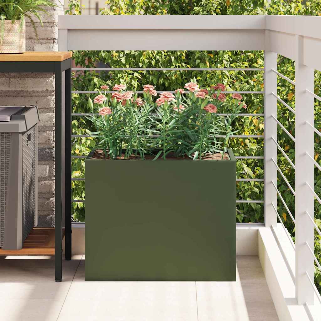 Tuin Bloempot Olijfgroen 50 x 32 x 40 cm Koudgewalst staal is nu te koop bij PeponiXL, paradijselijk wonen!