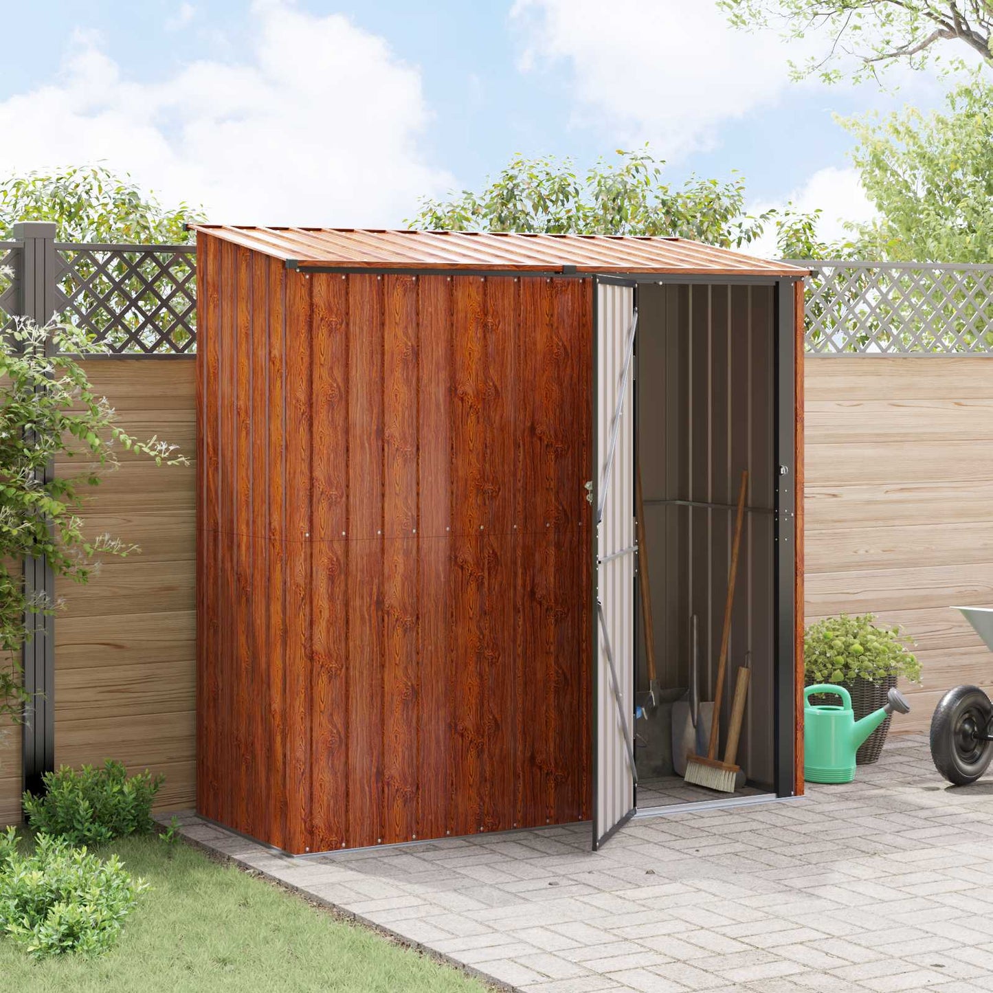 Tuinhuisjes Bruin 203 x 85,5 x 200 cm Metaal is nu te koop bij PeponiXL, paradijselijk wonen!