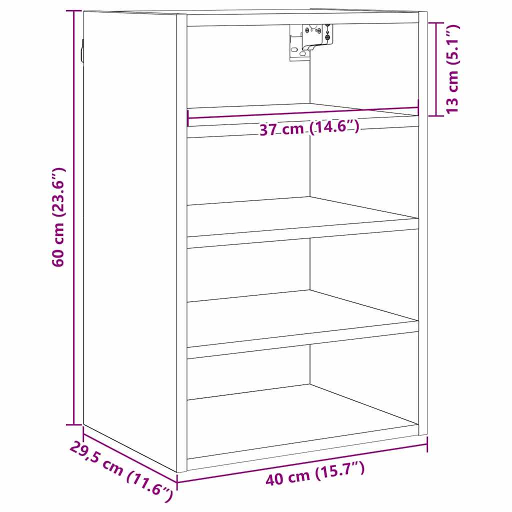 Hangkast met plank Zwart eiken 40 x 29,5 x 60 cm Bewerkt hout is nu te koop bij PeponiXL, paradijselijk wonen!