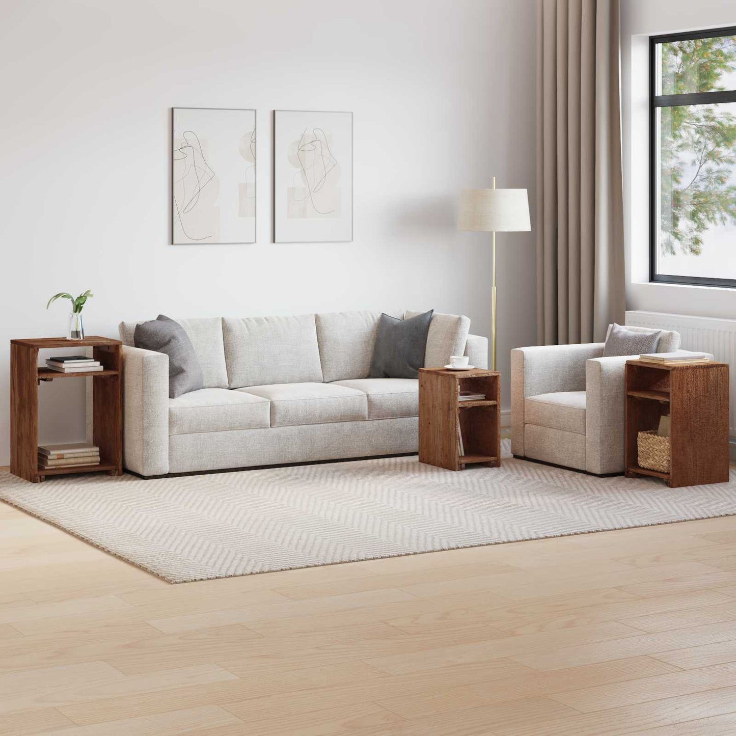 Accenttafel met plank 3 pcs Bruin Massief Mahoniehout is nu te koop bij PeponiXL, paradijselijk wonen!