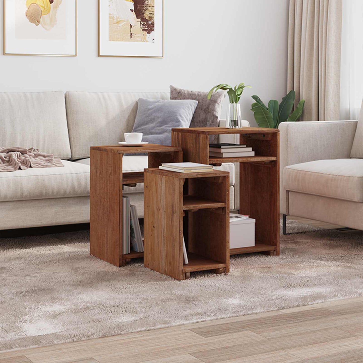 Accenttafel met plank 3 pcs Bruin Massief Mahoniehout is nu te koop bij PeponiXL, paradijselijk wonen!