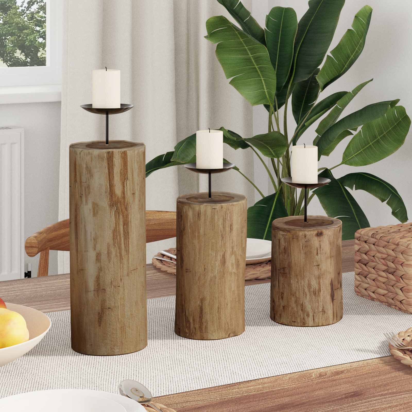 Kaarsenhouder 3 pcs Naturel Massief teakhout is nu te koop bij PeponiXL, paradijselijk wonen!