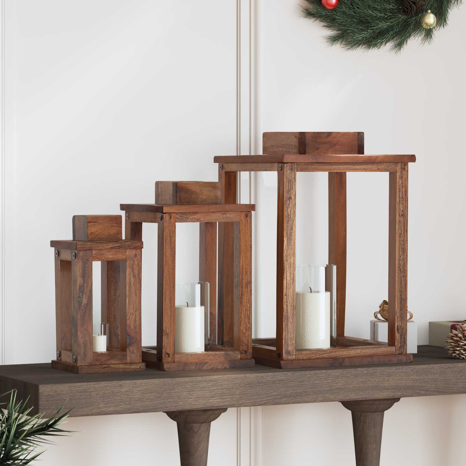 Lantaarn 3 pcs Naturel Mahoniehout is nu te koop bij PeponiXL, paradijselijk wonen!