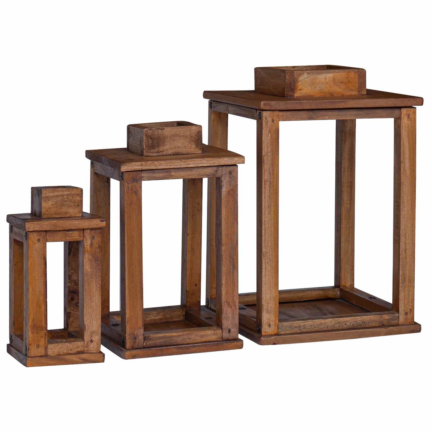 Lantaarn 3 pcs Naturel Mahoniehout is nu te koop bij PeponiXL, paradijselijk wonen!