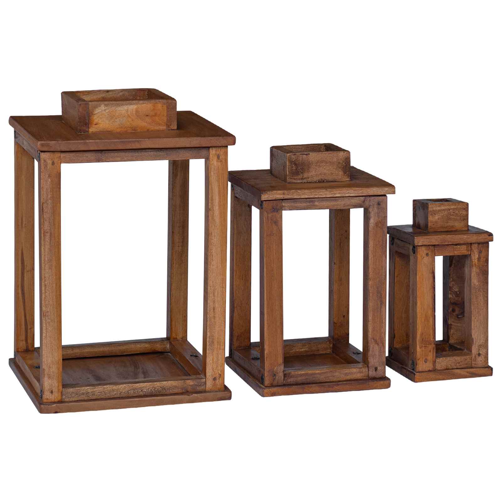 Lantaarn 3 pcs Naturel Mahoniehout is nu te koop bij PeponiXL, paradijselijk wonen!