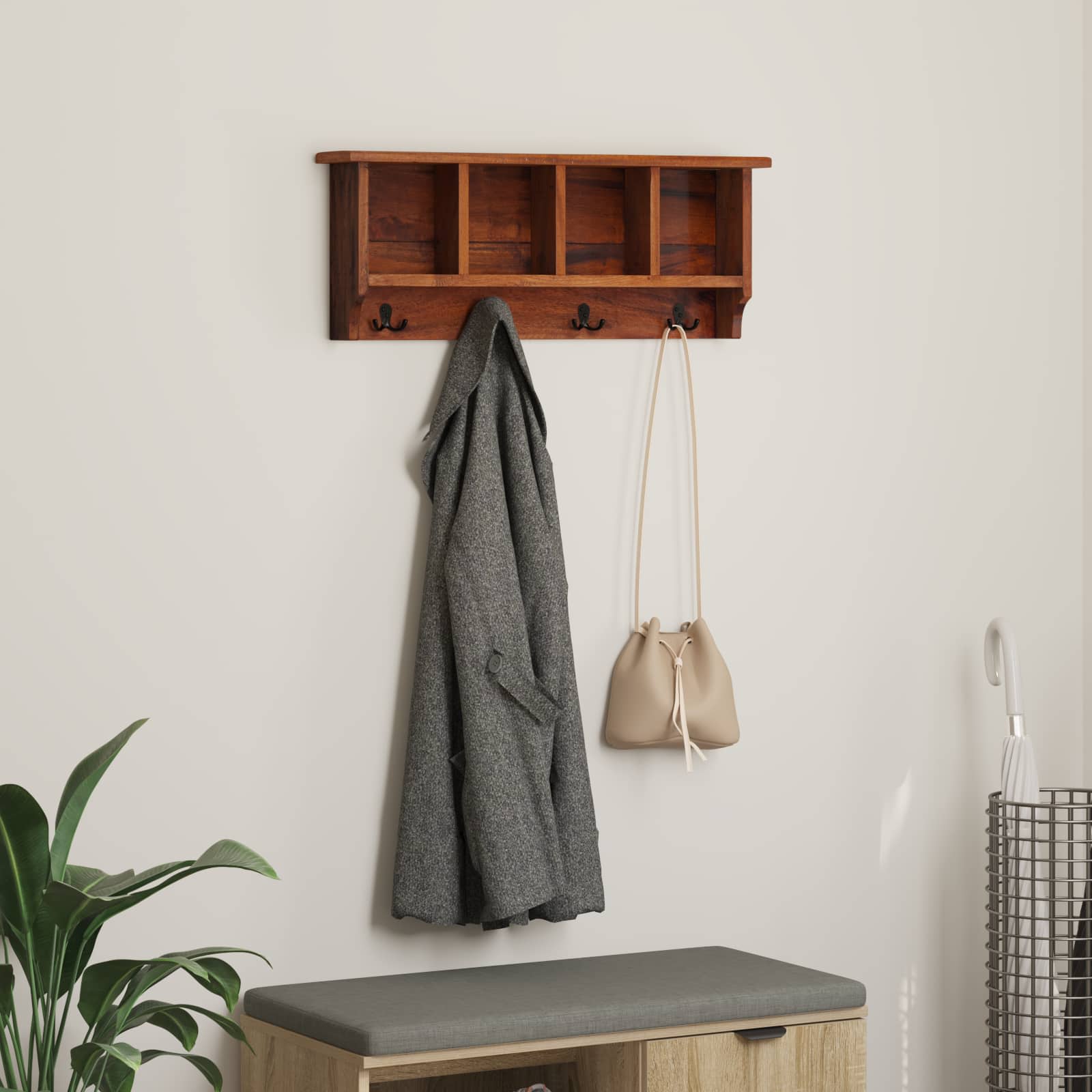 Hanger Bruin 70 x 11 x 27 cm Massief Mahoniehout is nu te koop bij PeponiXL, paradijselijk wonen!