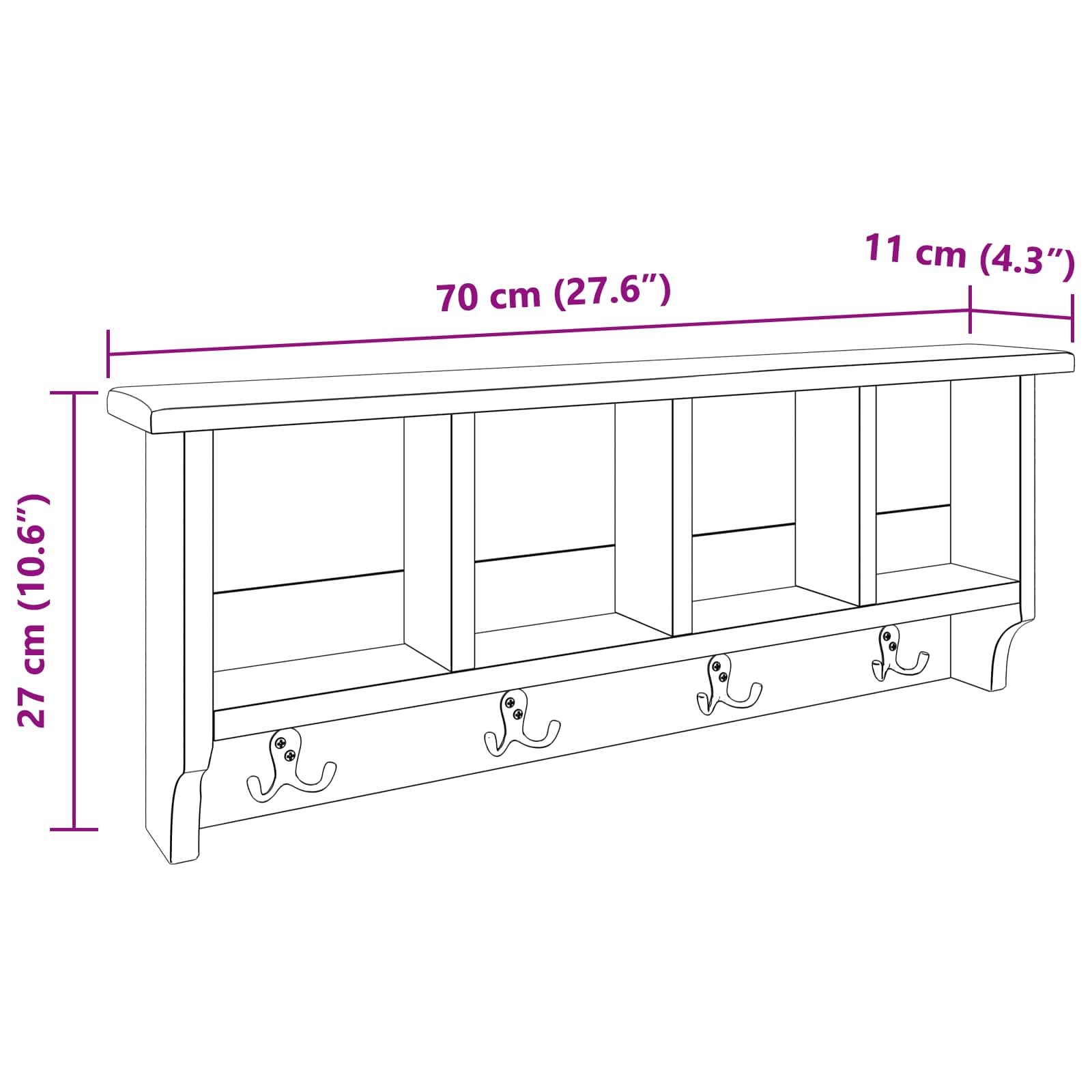 Hanger Bruin 70 x 11 x 27 cm Massief Mahoniehout is nu te koop bij PeponiXL, paradijselijk wonen!