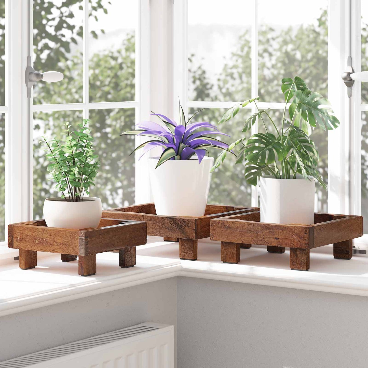 Plantenstandaard 3 pcs Bruin Mahoniehout is nu te koop bij PeponiXL, paradijselijk wonen!