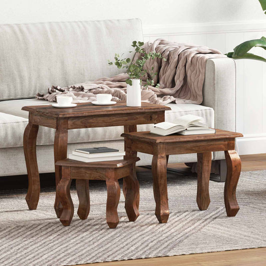 Nesttafel 3 pcs Bruin Massief mahoniehout is nu te koop bij PeponiXL, paradijselijk wonen!