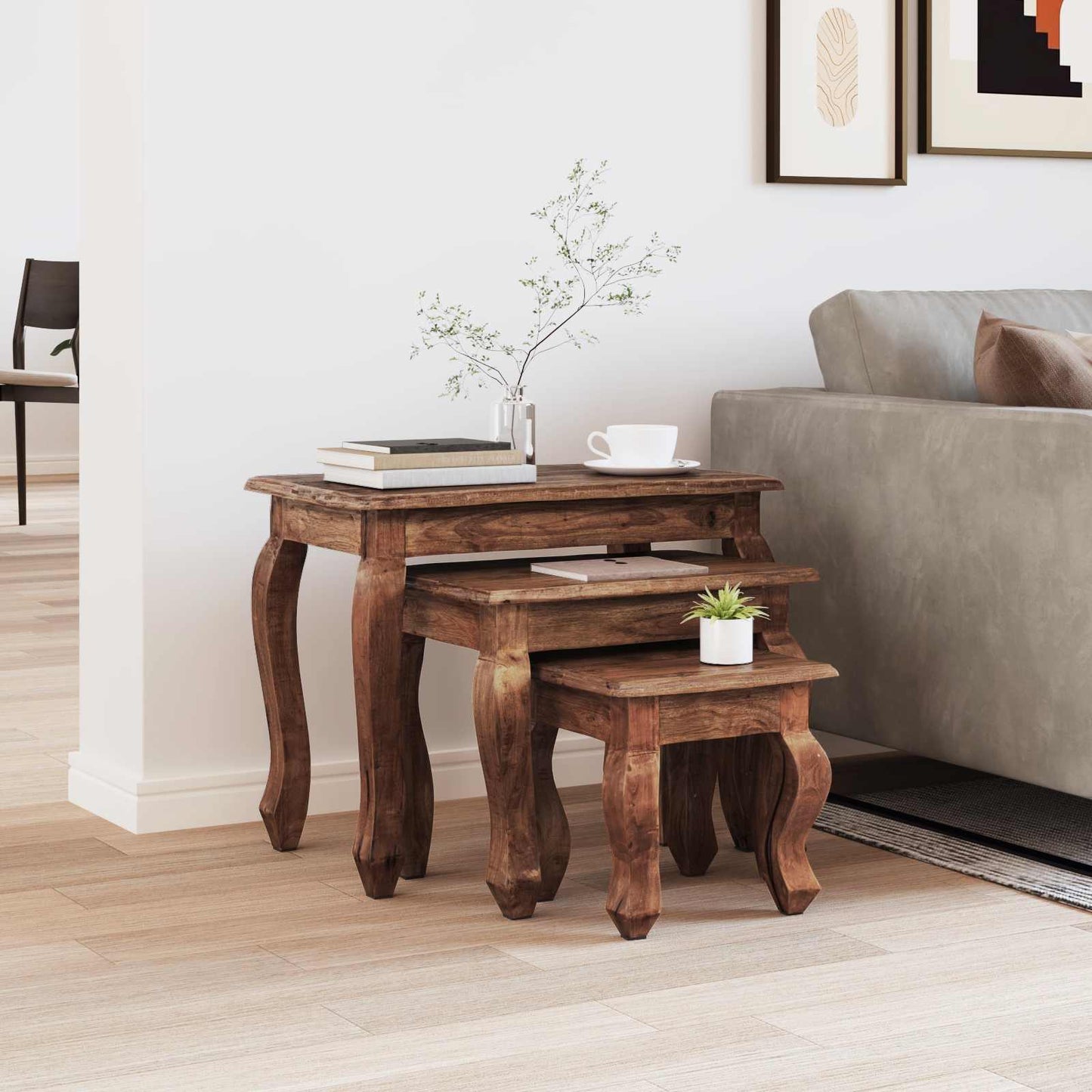Nesttafel 3 pcs Bruin Massief mahoniehout is nu te koop bij PeponiXL, paradijselijk wonen!