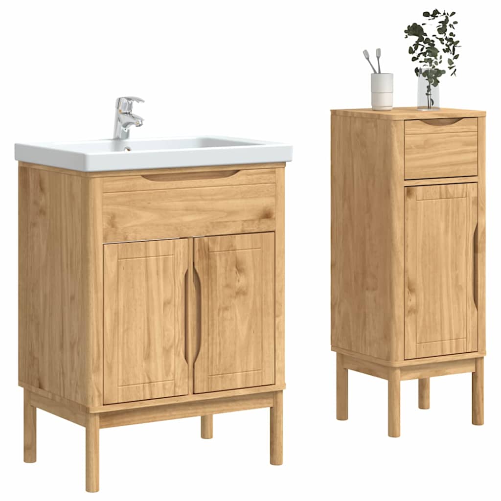 Badkamermeubelset FLORO 2 pcs Wasbruin Massief Vurenhout is nu te koop bij PeponiXL, paradijselijk wonen!