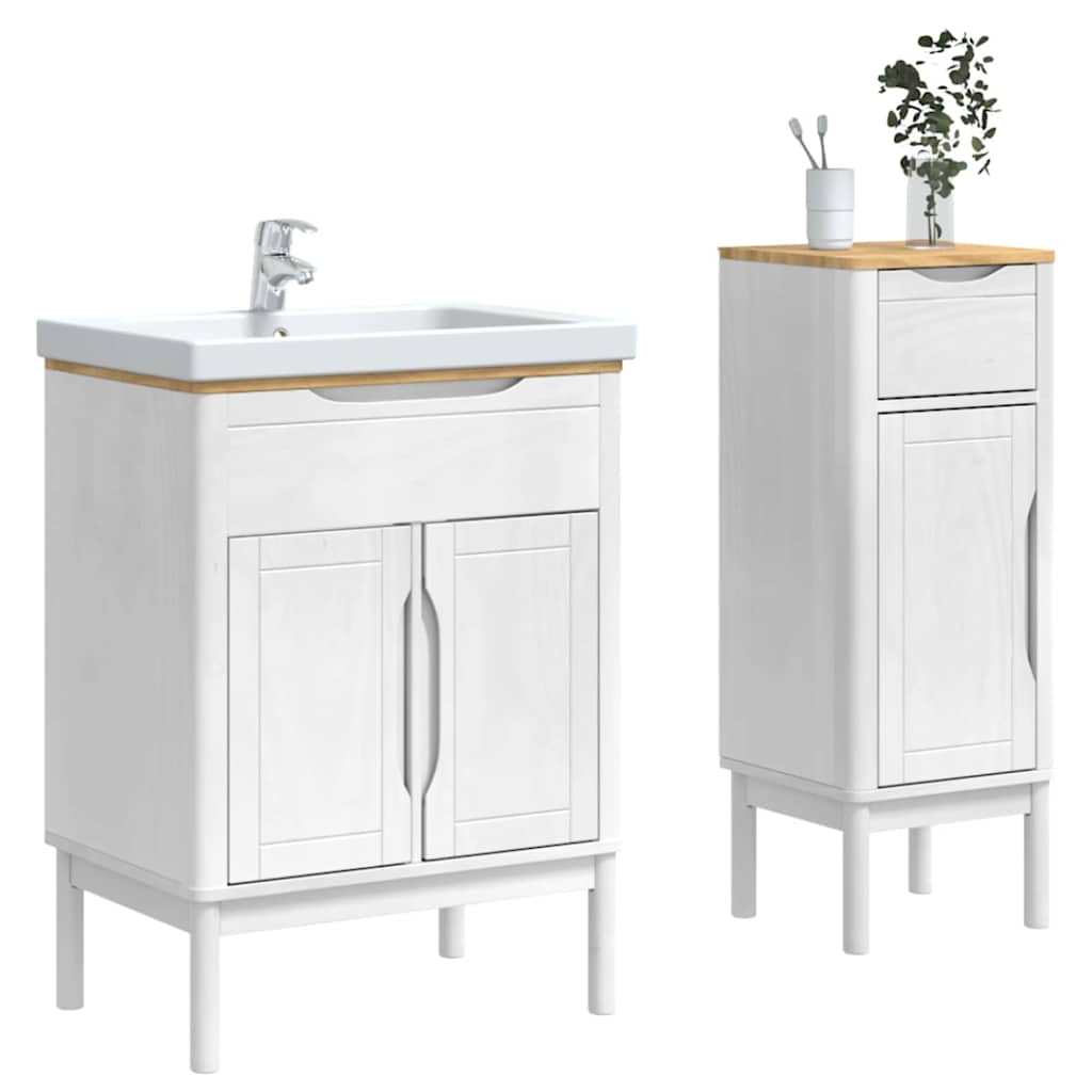 Badkamermeubelset met lade FLORO 2 pcs Wit Massief Vurenhout is nu te koop bij PeponiXL, paradijselijk wonen!