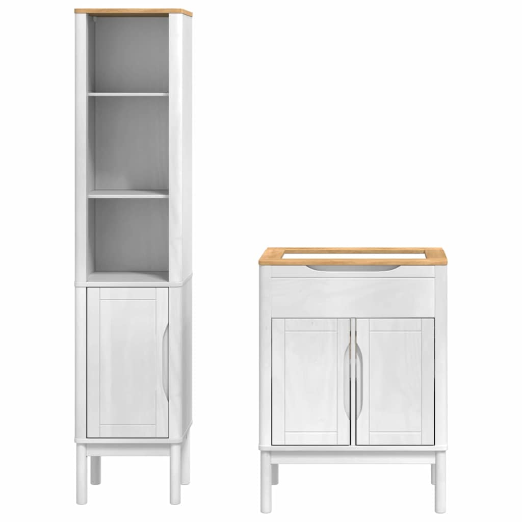 Badkamermeubelset met plank FLORO 2 pcs Wit Massief Vurenhout is nu te koop bij PeponiXL, paradijselijk wonen!
