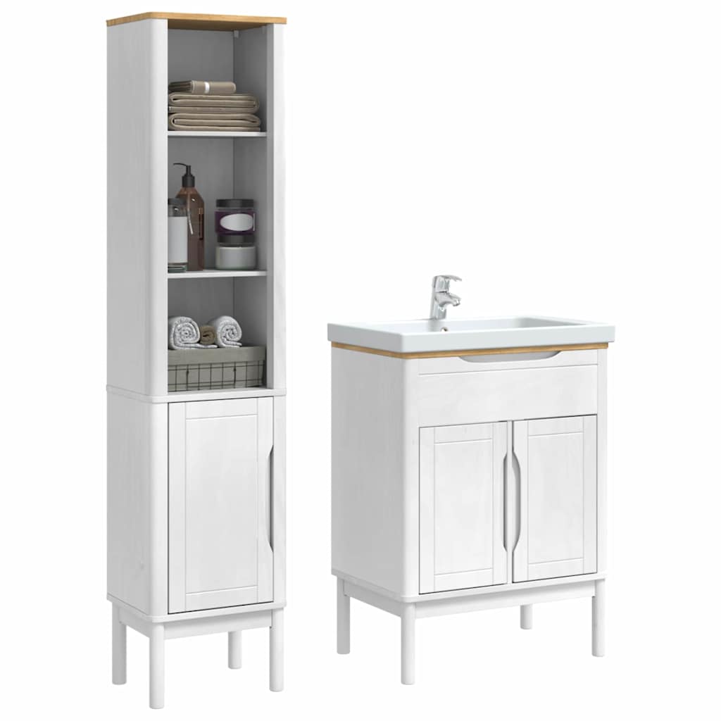 Badkamermeubelset met plank FLORO 2 pcs Wit Massief Vurenhout is nu te koop bij PeponiXL, paradijselijk wonen!