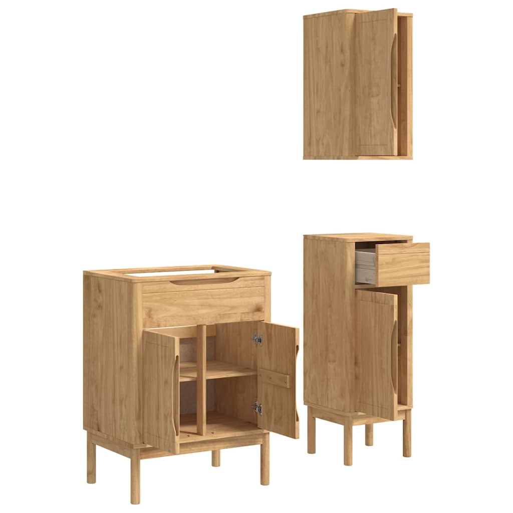 Badkamermeubelset FLORO 3 pcs Wasbruin Massief Vurenhout is nu te koop bij PeponiXL, paradijselijk wonen!