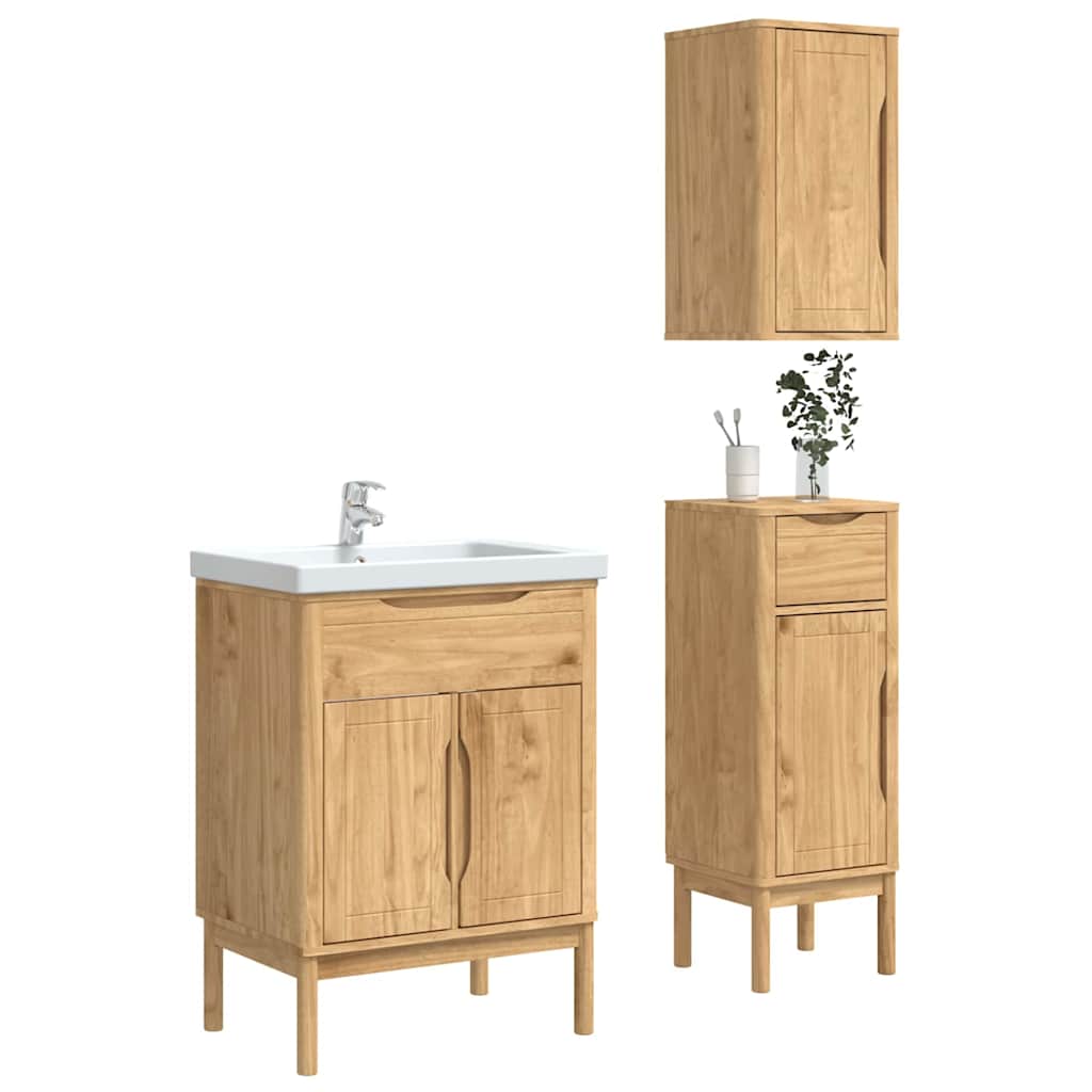Badkamermeubelset FLORO 3 pcs Wasbruin Massief Vurenhout is nu te koop bij PeponiXL, paradijselijk wonen!