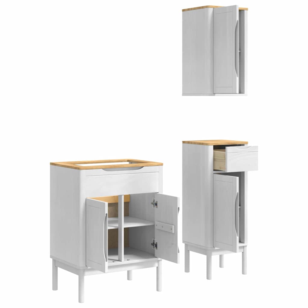 Badkamermeubelset met lade FLORO 3 pcs Wit Massief Vurenhout is nu te koop bij PeponiXL, paradijselijk wonen!
