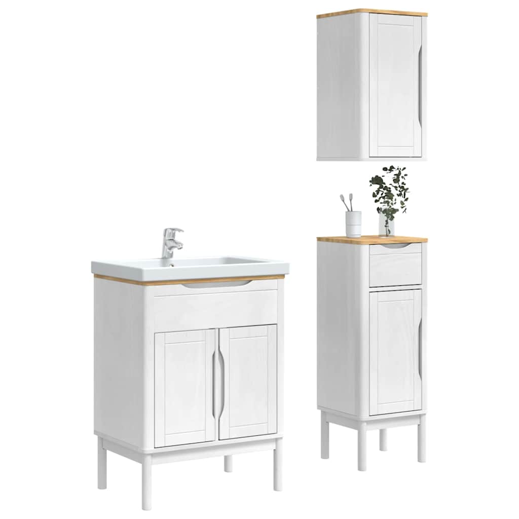 Badkamermeubelset met lade FLORO 3 pcs Wit Massief Vurenhout is nu te koop bij PeponiXL, paradijselijk wonen!