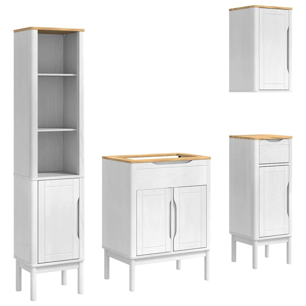 Badkamermeubelset met lade FLORO 4 pcs Wit Massief Vurenhout is nu te koop bij PeponiXL, paradijselijk wonen!