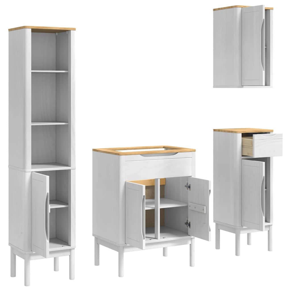 Badkamermeubelset met lade FLORO 4 pcs Wit Massief Vurenhout is nu te koop bij PeponiXL, paradijselijk wonen!