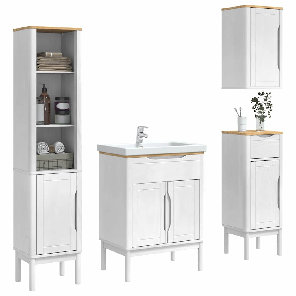 Badkamermeubelset met lade FLORO 4 pcs Wit Massief Vurenhout is nu te koop bij PeponiXL, paradijselijk wonen!