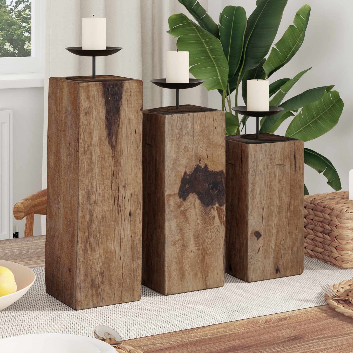 Kaarsenhouder 3 pcs Naturel Massief gerecycled hout is nu te koop bij PeponiXL, paradijselijk wonen!