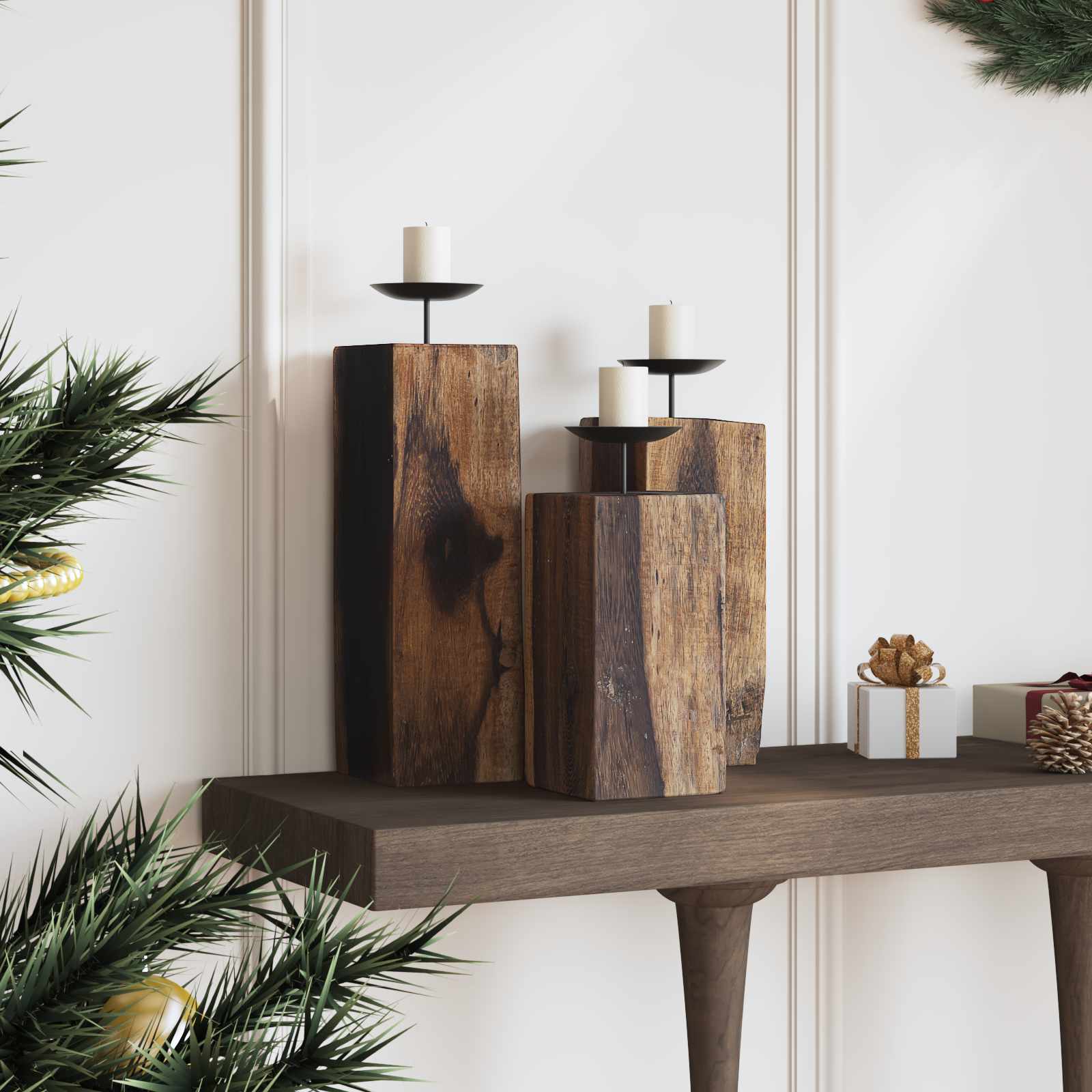 Kaarsenhouder 3 pcs Naturel Massief gerecycled hout is nu te koop bij PeponiXL, paradijselijk wonen!