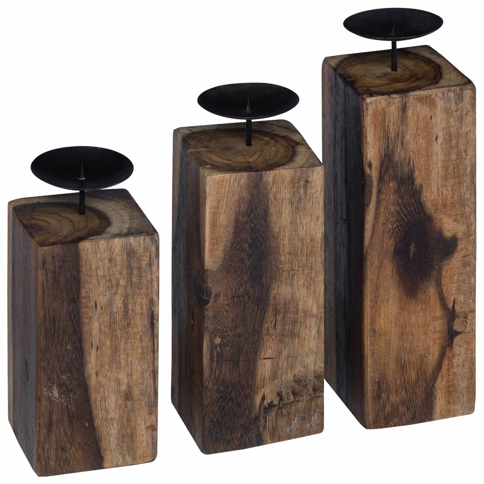 Kaarsenhouder 3 pcs Naturel Massief gerecycled hout is nu te koop bij PeponiXL, paradijselijk wonen!
