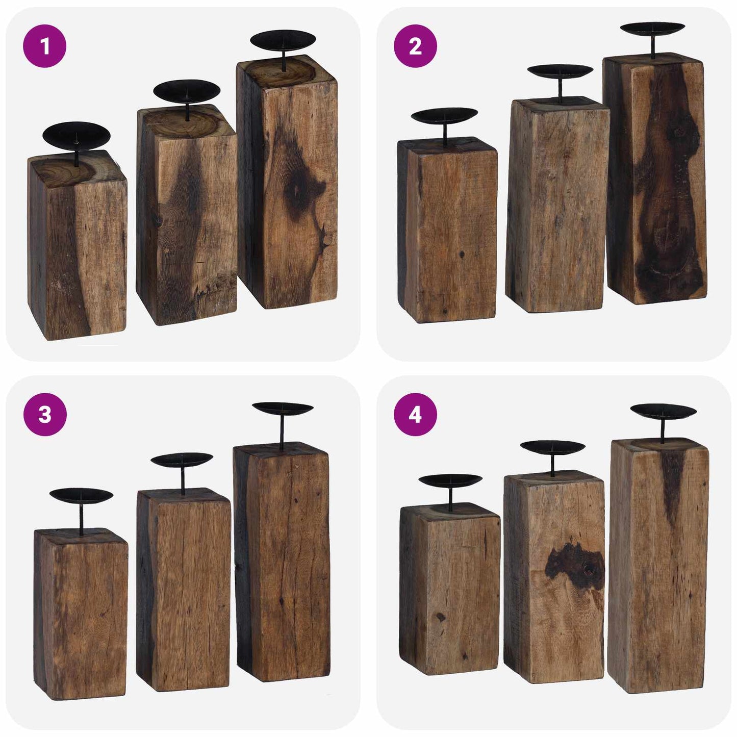 Kaarsenhouder 3 pcs Naturel Massief gerecycled hout is nu te koop bij PeponiXL, paradijselijk wonen!