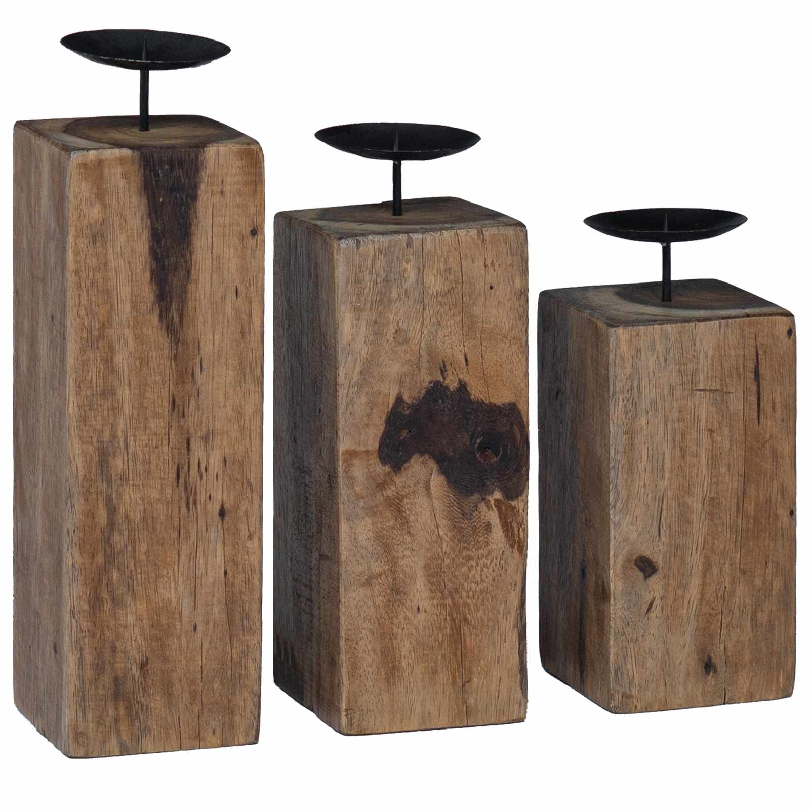 Kaarsenhouder 3 pcs Naturel Massief gerecycled hout is nu te koop bij PeponiXL, paradijselijk wonen!