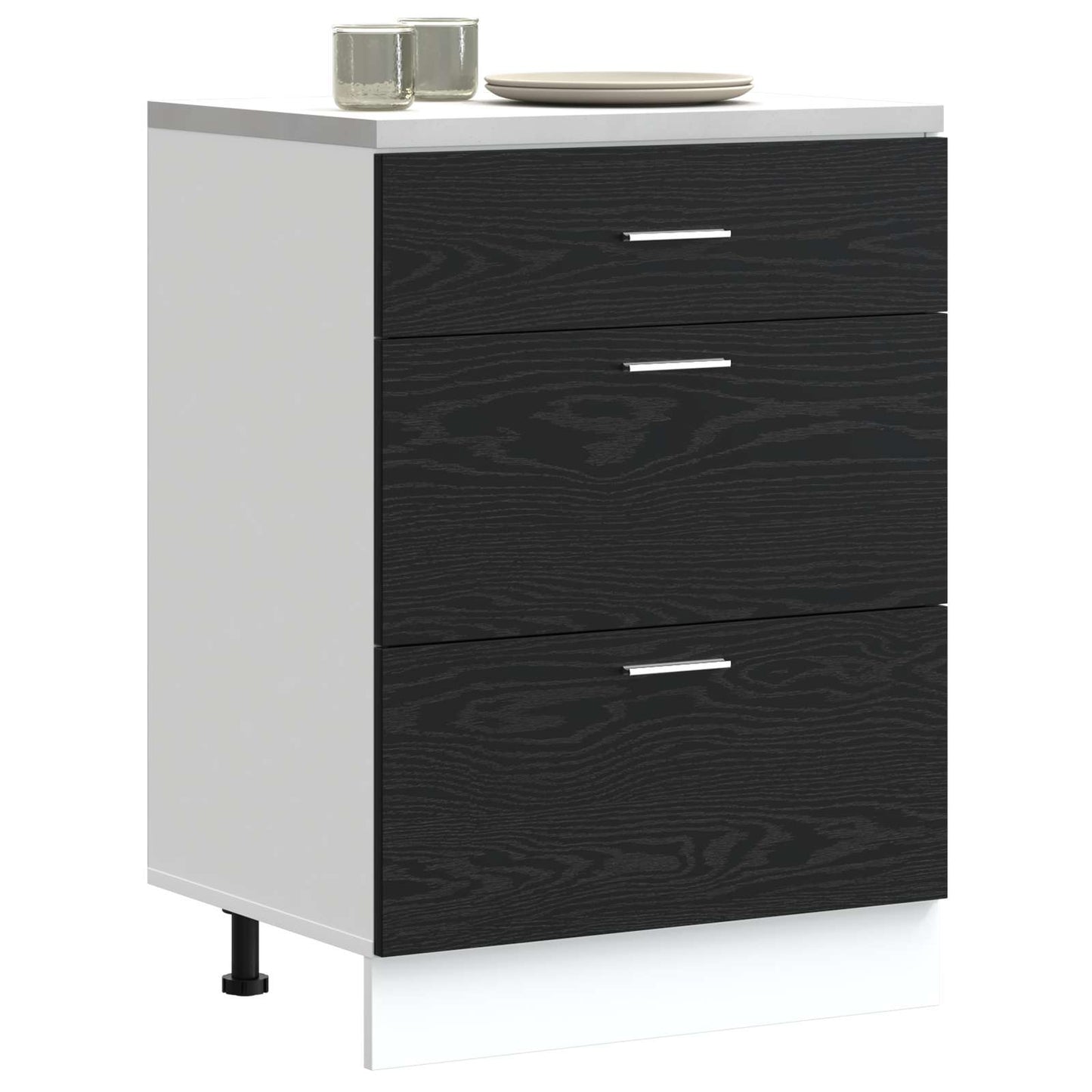 Keukenonderkast Zwart Eiken 60 x 46 x 81,5 cm Bewerkt hout is nu te koop bij PeponiXL, paradijselijk wonen!