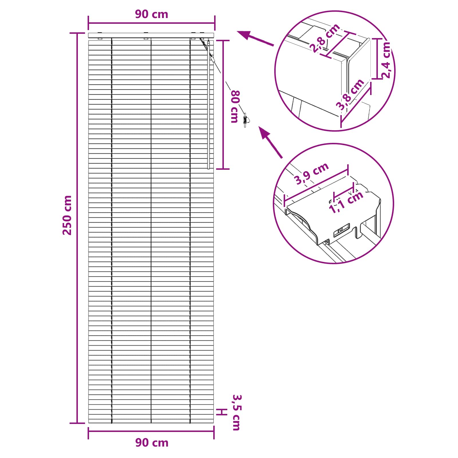 Jaloezie Zwart 90 x 250 cm 35 mm Massief Paulowniahout is nu te koop bij PeponiXL, paradijselijk wonen!