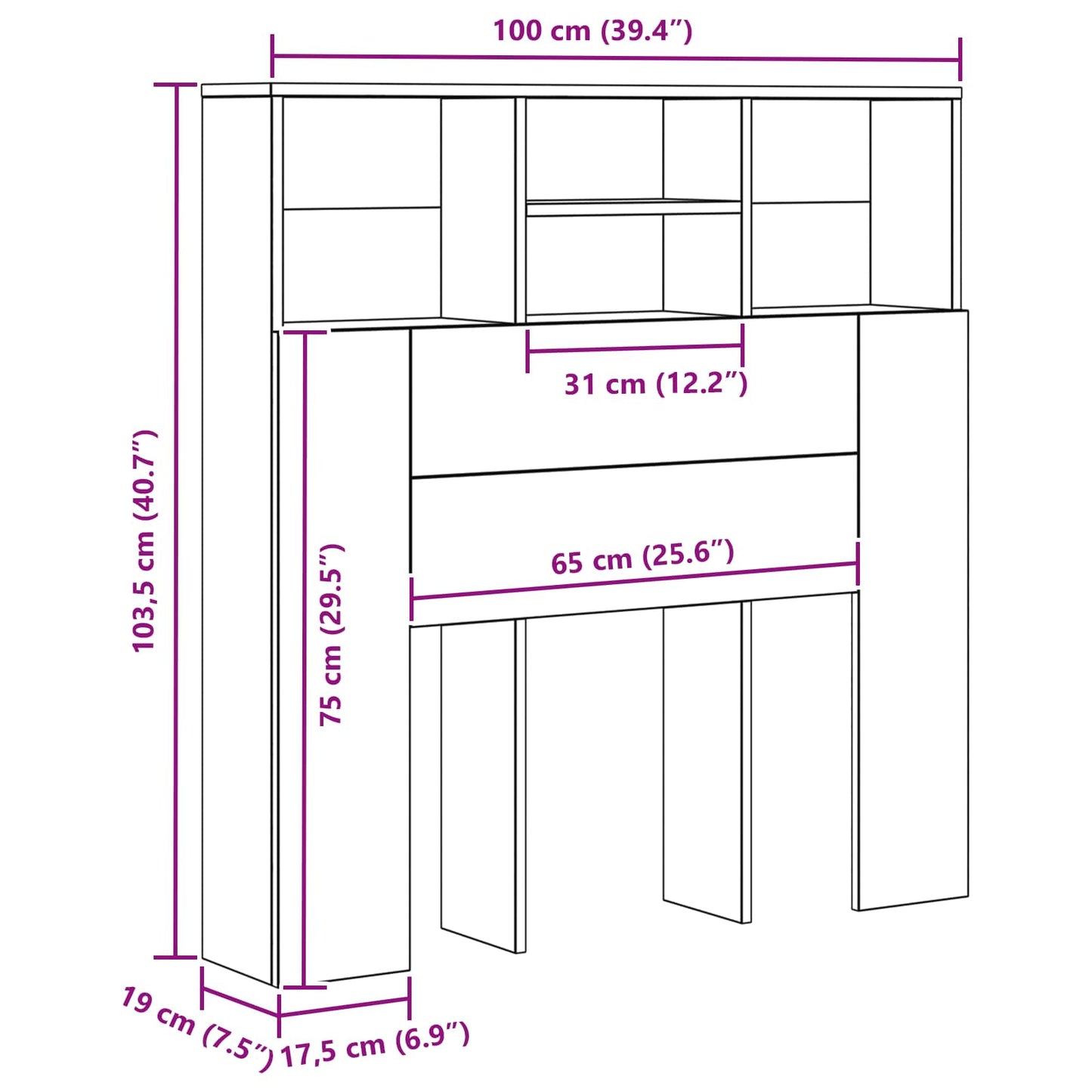 Hoofdeinde kas Zwart Eiken 100 x 19 x 103,5 cm Bewerkt hout is nu te koop bij PeponiXL, paradijselijk wonen!