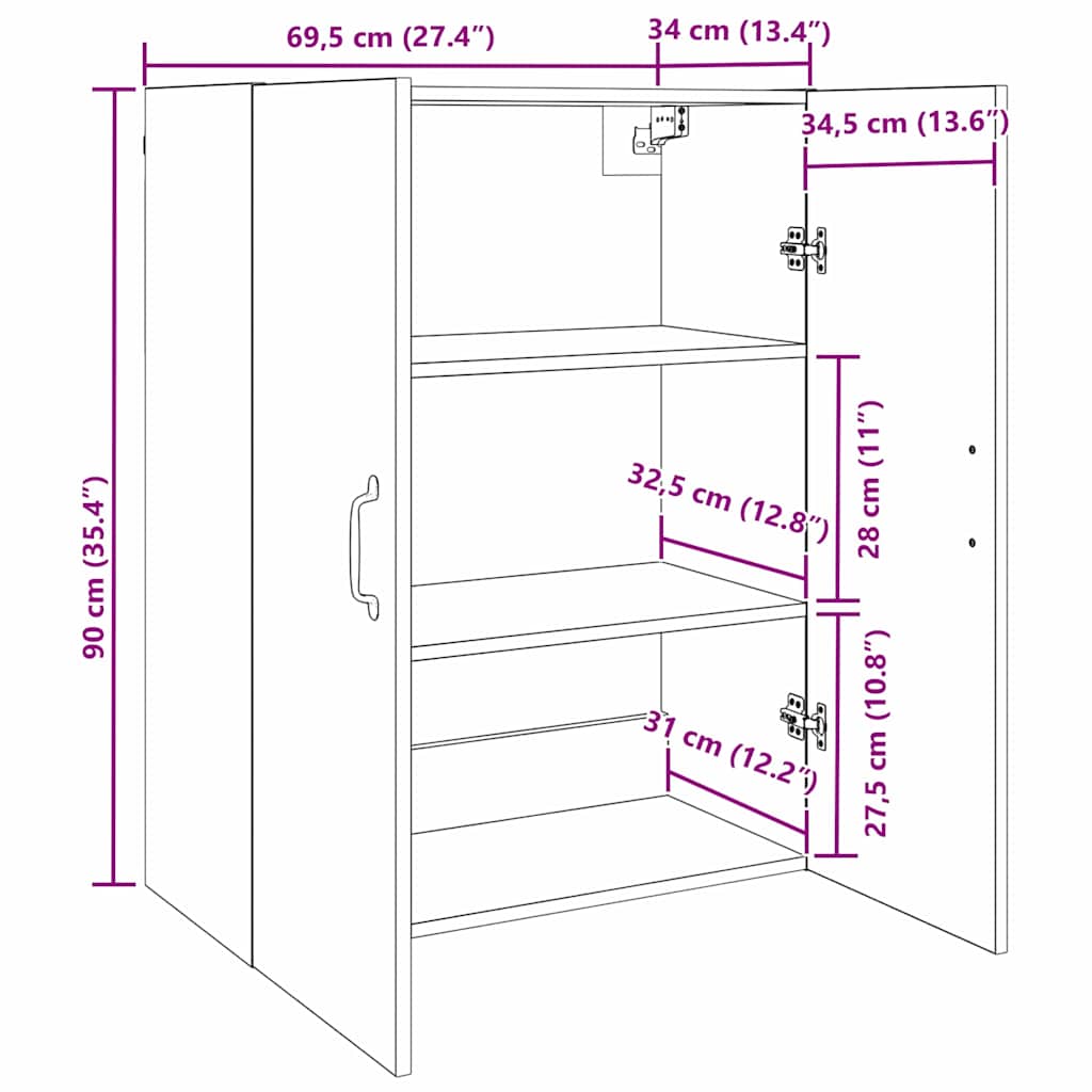 Wandkast Artisan Eiken 69,5 x 34 x 90 cm Bewerkt hout is nu te koop bij PeponiXL, paradijselijk wonen!