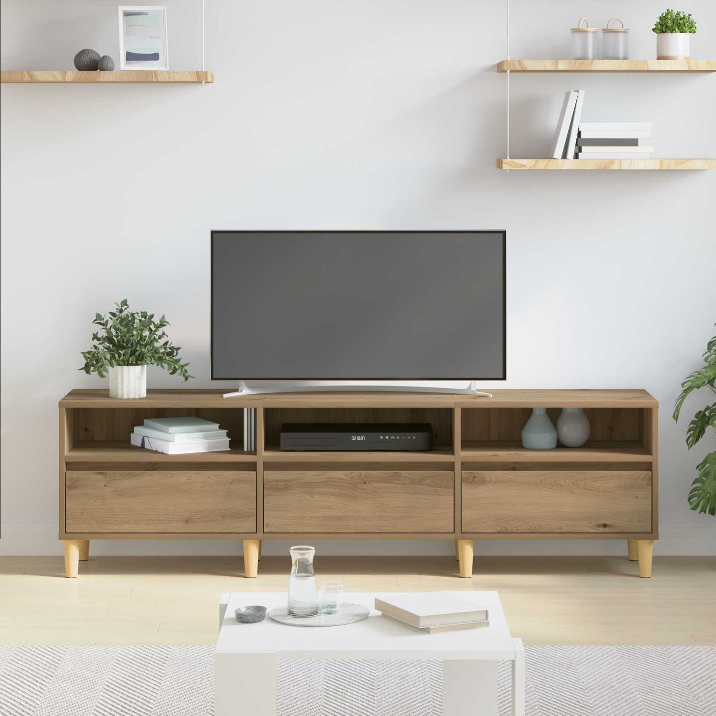 TV-kast 150 x 30 x 45 cm Artisan Eiken Bewerkt hout is nu te koop bij PeponiXL, paradijselijk wonen!