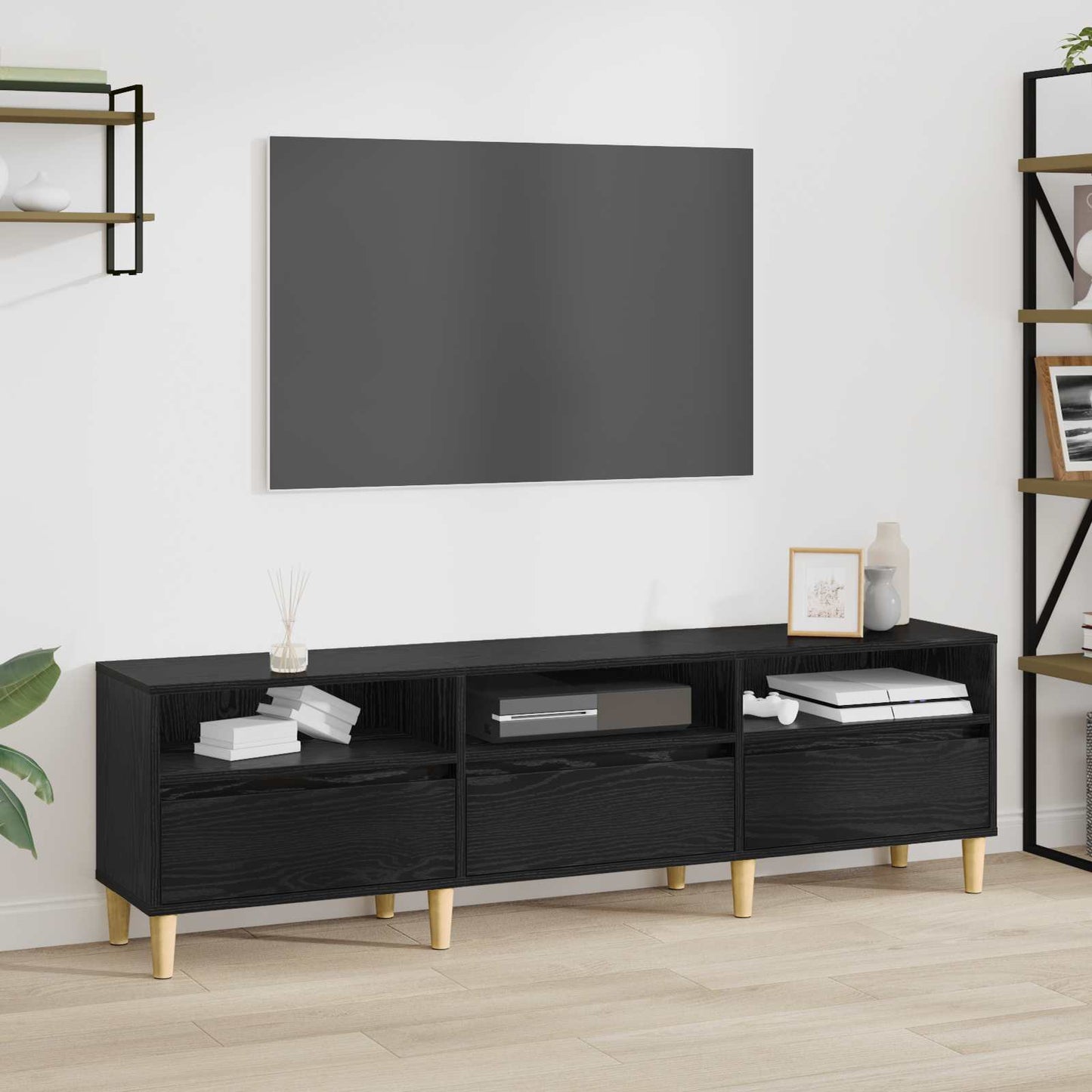 TV-kast met lade Zwart Eiken 150 x 30 x 45 cm Bewerkt hout is nu te koop bij PeponiXL, paradijselijk wonen!