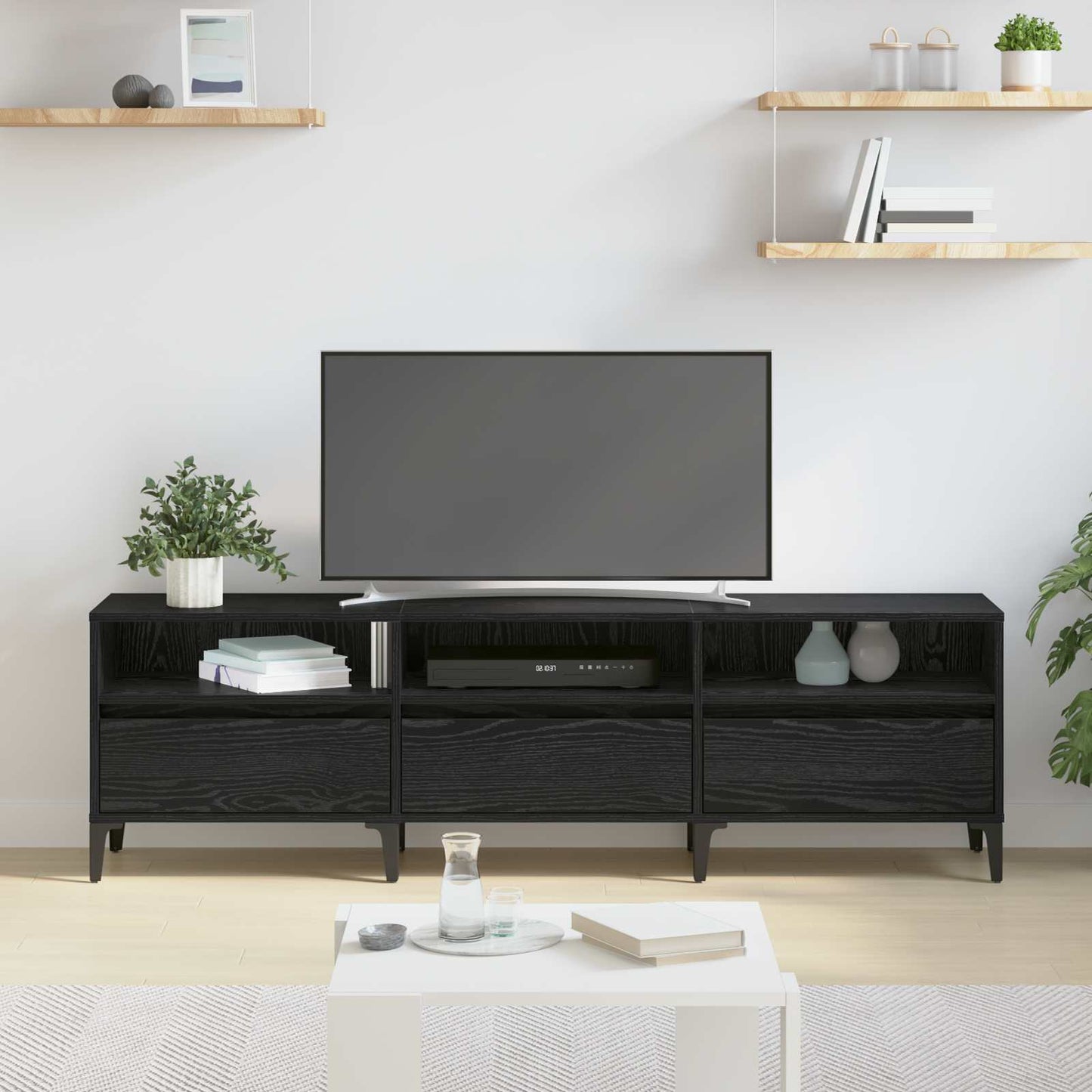 TV-kast Zwart Eiken 150 x 30 x 45 cm Gemonteerd hout en ijzer is nu te koop bij PeponiXL, paradijselijk wonen!
