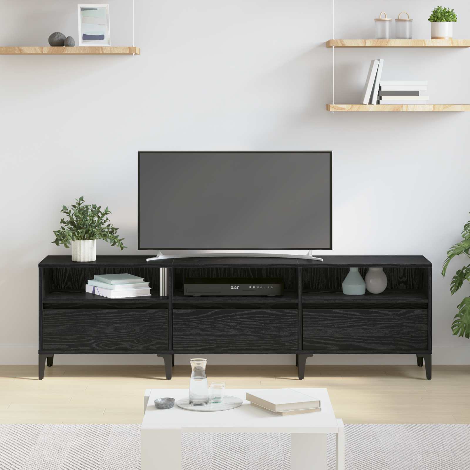 TV-kast Zwart Eiken 150 x 30 x 45 cm Gemonteerd hout en ijzer is nu te koop bij PeponiXL, paradijselijk wonen!