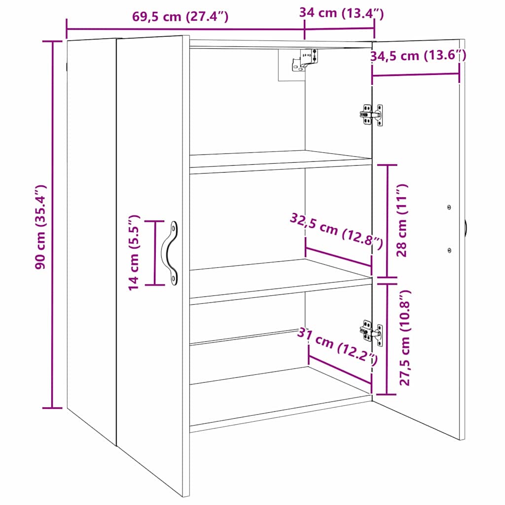 Wandkast Wandgemonteerd Oudhout 69,5 x 34 x 90 cm Bewerkt hout is nu te koop bij PeponiXL, paradijselijk wonen!