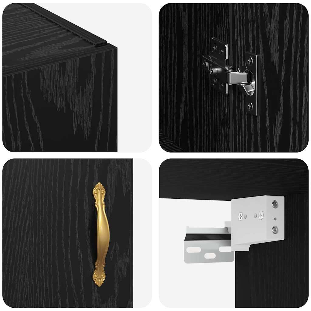 Wandkast Zwart Eiken 69,5 x 34 x 90 cm Bewerkt hout is nu te koop bij PeponiXL, paradijselijk wonen!